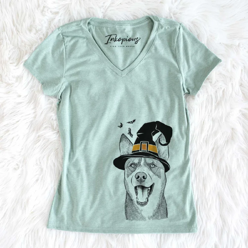 Witch Roux the Siberian Husky - Women's V-neck Shirt-- Casual Formal Business