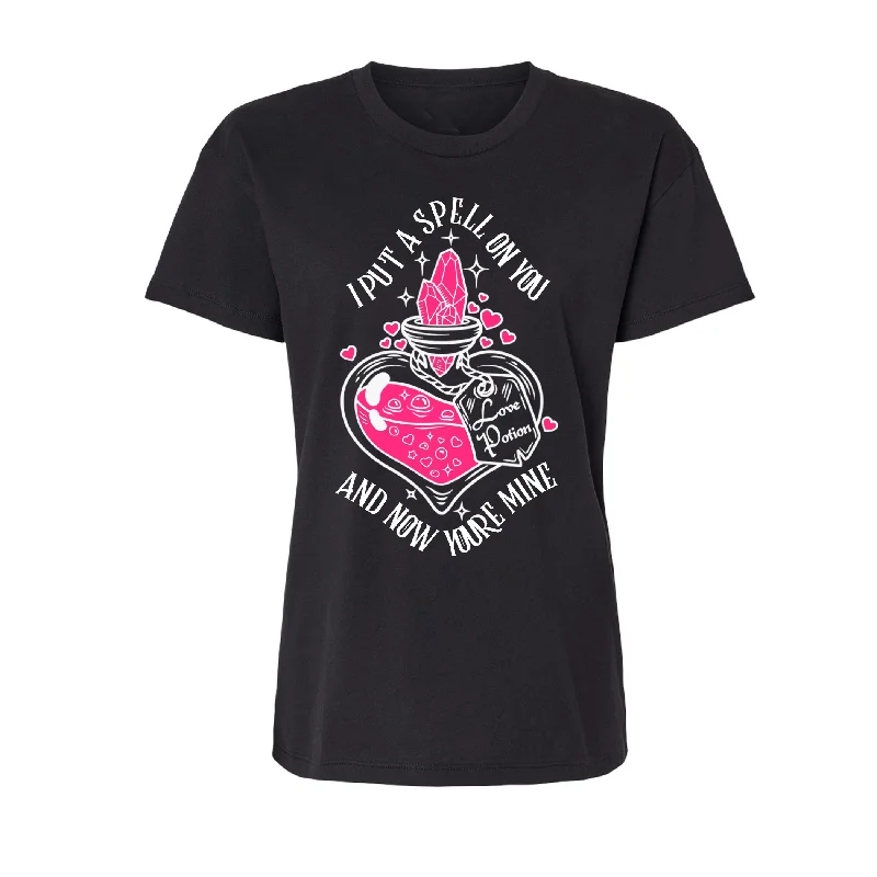 Love Potion Relaxed Fit Ladies T-shirt - Infused with Peridot, Rose Quartz and Garnet-- Mesh Blend Leather Blend Suede Blend Love Potion Relaxed Fit Ladies T-shirt - Infused with Peridot, Rose Quartz and Garnet-- Mesh Blend Leather Blend Suede Blend