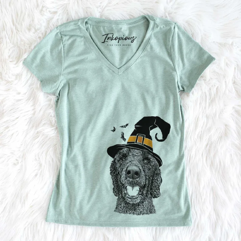 Witch Obi James the Goldendoodle - Women's V-neck Shirt-- Chenille Fabric Brocade Fabric Lace Fabric Witch Obi James the Goldendoodle - Women's V-neck Shirt-- Chenille Fabric Brocade Fabric Lace Fabric