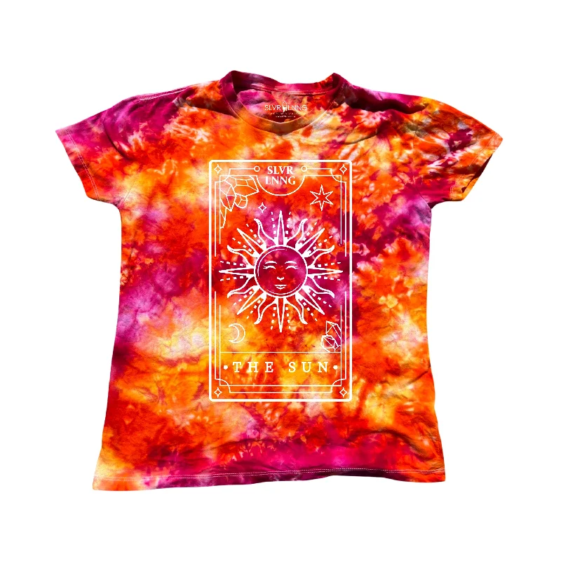 The sun Tarot Card relaxed Fit Ladies Tiedye T-shirt- Infused With Tigers Eye-- Anti-Shrink Durable Soft The sun Tarot Card relaxed Fit Ladies Tiedye T-shirt- Infused With Tigers Eye-- Anti-Shrink Durable Soft
