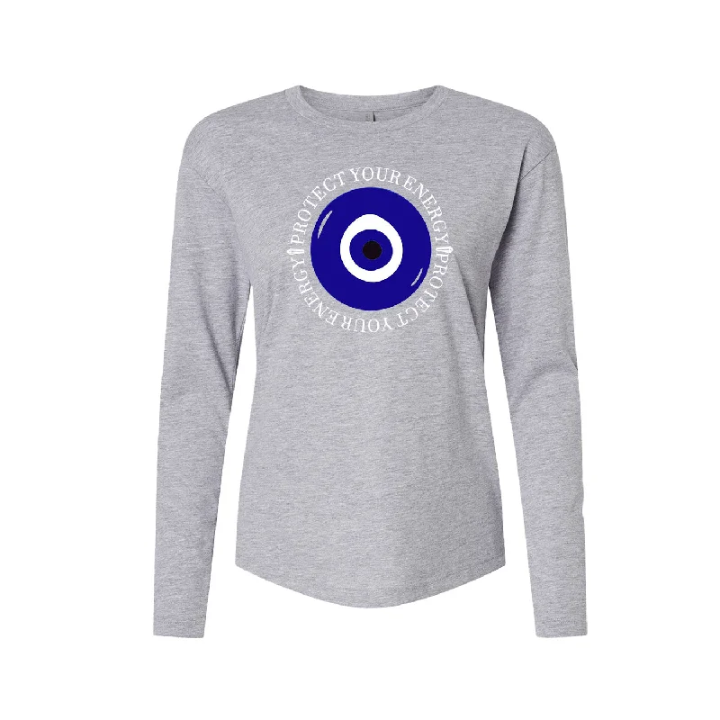 Women's Protect your energy (Evil eye) Cotton Relaxed Long Sleeve T-Shirt infused with Amethyst & Tourmaline-- Polka Dot Checkered Tartan Women's Protect your energy (Evil eye) Cotton Relaxed Long Sleeve T-Shirt infused with Amethyst & Tourmaline-- Polka Dot Checkered Tartan