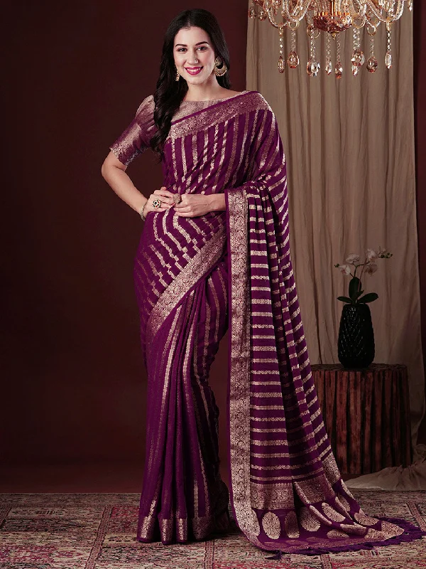 Women's Georgette Magenta Woven Design Designer Saree With Blouse Piece Textured Cotton Blouse Women's Georgette Magenta Woven Design Designer Saree With Blouse Piece Textured Cotton Blouse