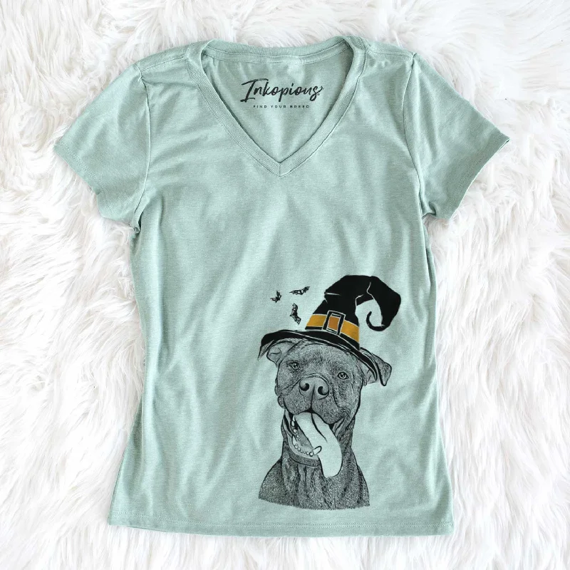 Witch Mikey the Boxador - Women's V-neck Shirt-- Houndstooth Herringbone Solid