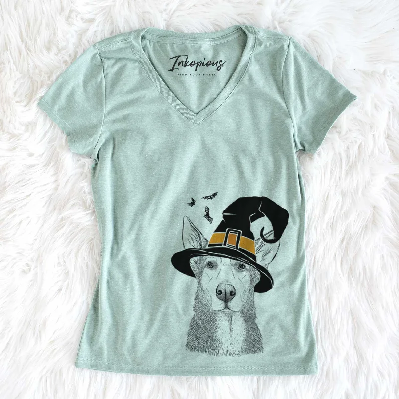 Witch Misty the German Shepherd Mix - Women's V-neck Shirt-- Fashionable Trendy Casual Witch Misty the German Shepherd Mix - Women's V-neck Shirt-- Fashionable Trendy Casual