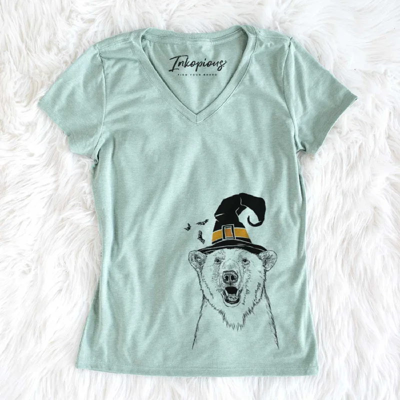 Witch Oslo the Polar Bear - Women's V-neck Shirt-- Striped Floral Plaid