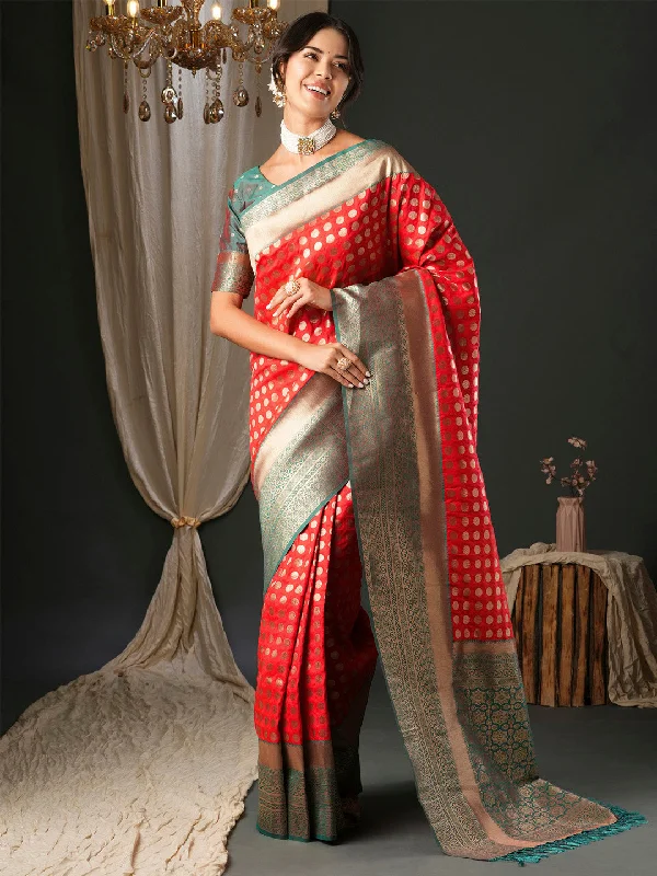 Women's Silk Blend Teal green Woven Design Designer Saree With Blouse Piece Lightweight Chiffon Blouse Women's Silk Blend Teal green Woven Design Designer Saree With Blouse Piece Lightweight Chiffon Blouse