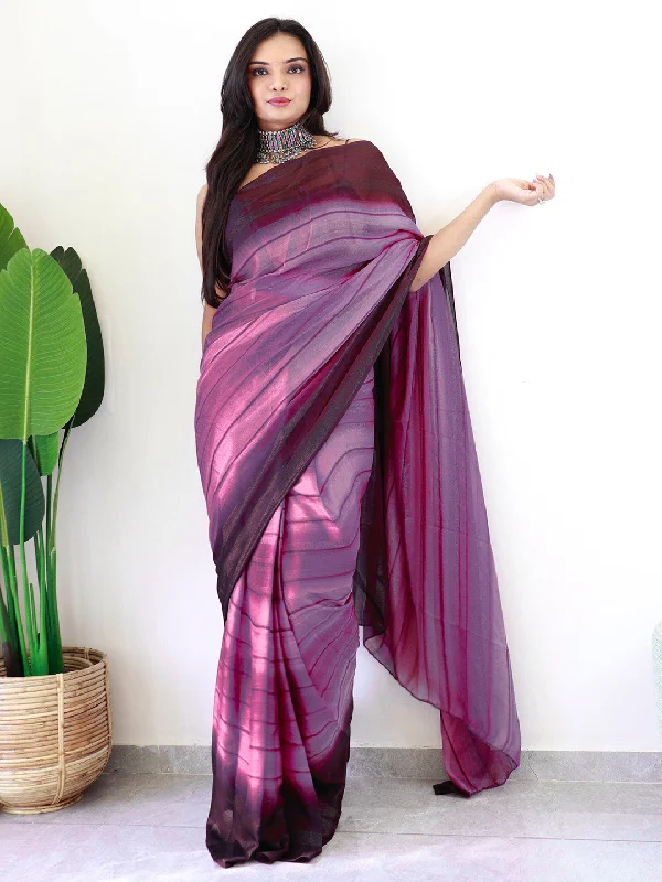 Women's Georgette Magenta Printed Ready to Wear With Blouse Piece Collared Satin Blouse Women's Georgette Magenta Printed Ready to Wear With Blouse Piece Collared Satin Blouse