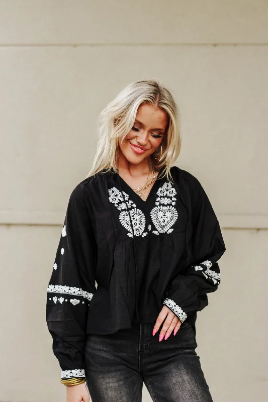 Taking A Turn Black & White Blouse Romantic Lace Blouse