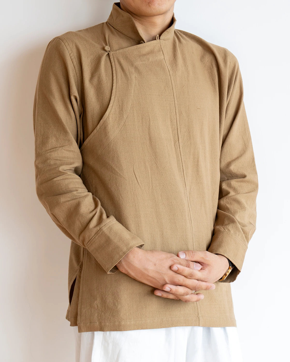 Styled Tibetan Shirt-- Hooded Caped Shawl Collar