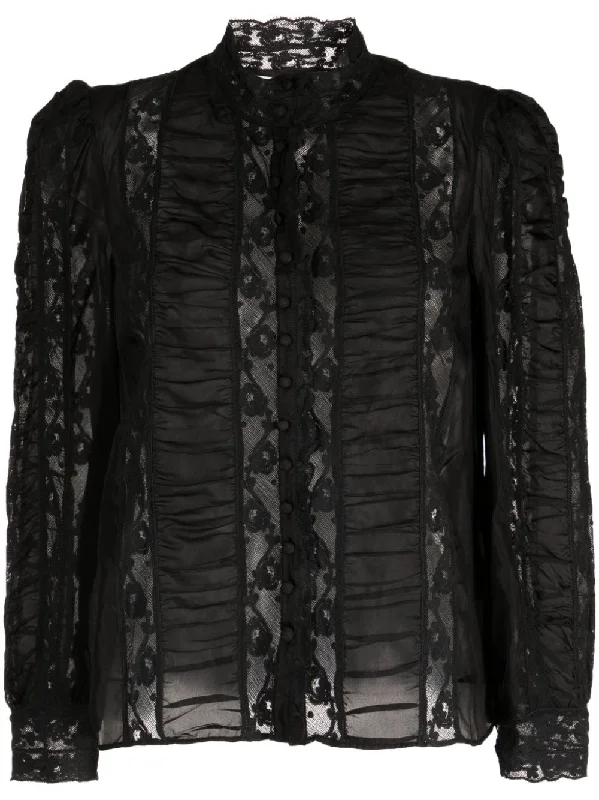 JACQUE LACE-PANELS SILK SHIRT-- Rayon Fabric Velvet Fabric Corduroy Fabric