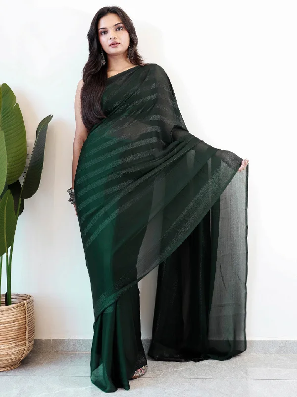 Women's Georgette Black Printed Ready to Wear With Blouse Piece Drape Neck Blouse