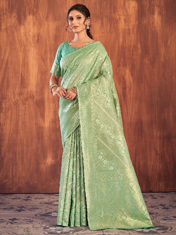 Women's Cotton Sea Green Woven Design Designer Saree With Blouse Piece Casual Relaxed Fit Blouse Women's Cotton Sea Green Woven Design Designer Saree With Blouse Piece Casual Relaxed Fit Blouse