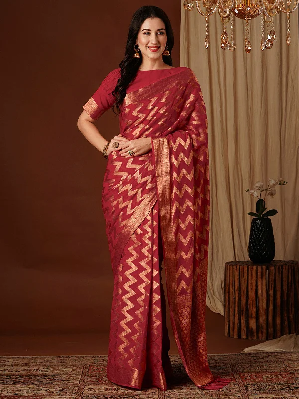 Women's Georgette Red Woven Design Designer Saree With Blouse Piece Soft Modal Blouse Women's Georgette Red Woven Design Designer Saree With Blouse Piece Soft Modal Blouse