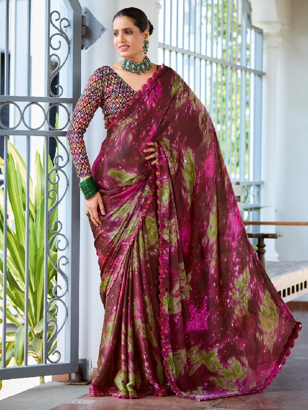 Women's Satin Silk Brown Printed Designer Saree With Blouse Piece Lightweight Linen Blouse Women's Satin Silk Brown Printed Designer Saree With Blouse Piece Lightweight Linen Blouse