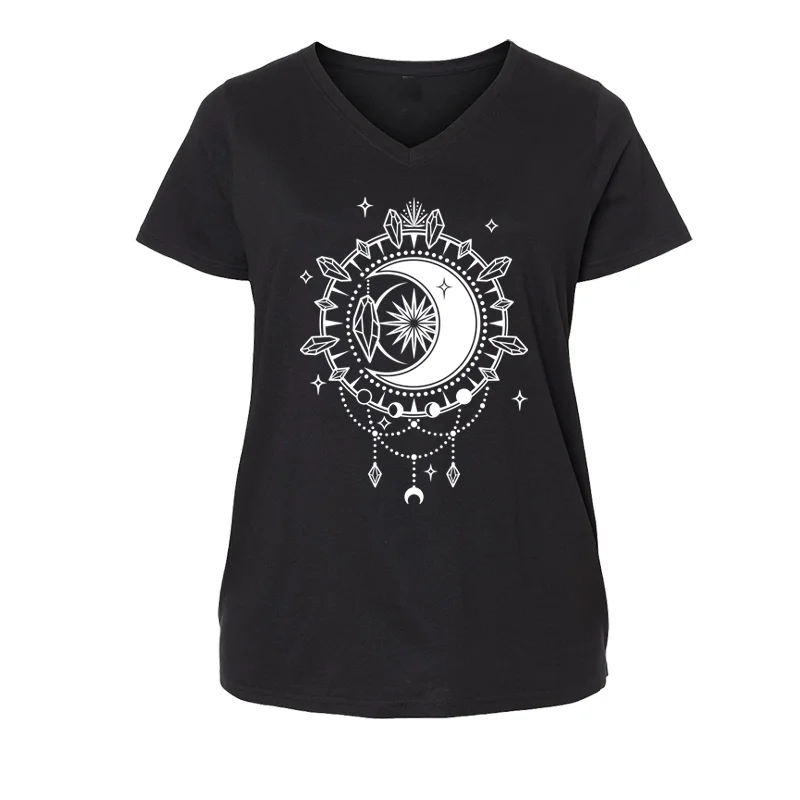 Crescent Moon Curvy V Neck Shirt - Infused with Moonstone, Tourmaline & Labradorite-- Chenille Fabric Brocade Fabric Lace Fabric Crescent Moon Curvy V Neck Shirt - Infused with Moonstone, Tourmaline & Labradorite-- Chenille Fabric Brocade Fabric Lace Fabric