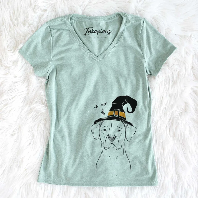 Witch Rufio the Dogo Argentino - Women's V-neck Shirt-- Thin T-Shirt Open Front Quick Dry Witch Rufio the Dogo Argentino - Women's V-neck Shirt-- Thin T-Shirt Open Front Quick Dry