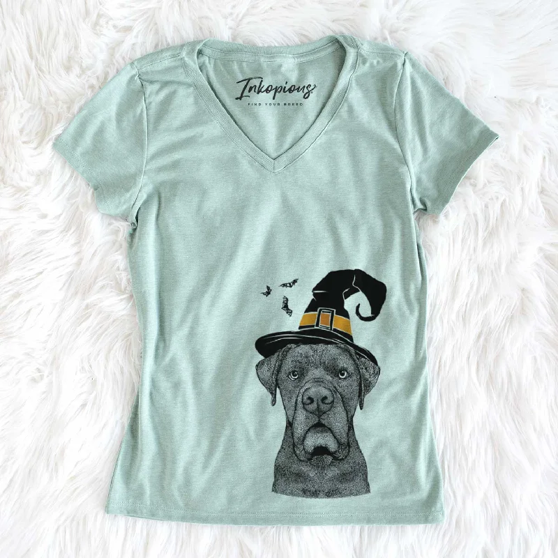 Witch Rocco the Cane Corso - Women's V-neck Shirt-- Machine Wash Dry Clean Hand Wash Witch Rocco the Cane Corso - Women's V-neck Shirt-- Machine Wash Dry Clean Hand Wash
