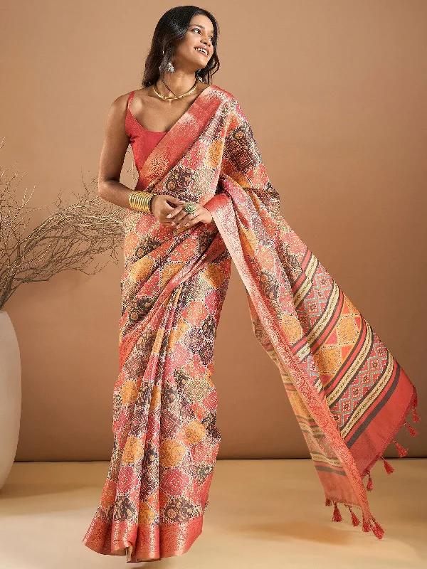 Women's Kanjeevaram Silk Multicolored Printed Designer Saree With Blouse Piece Loose Oversized Blouse Women's Kanjeevaram Silk Multicolored Printed Designer Saree With Blouse Piece Loose Oversized Blouse