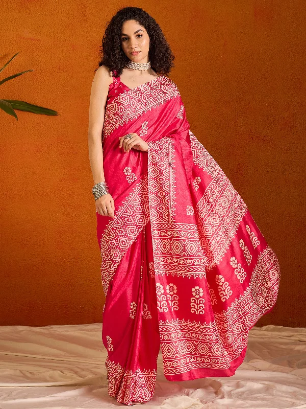 Women's Cotton Blend Pink Printed Designer Saree With Blouse Piece Off-Shoulder Wrap Blouse Women's Cotton Blend Pink Printed Designer Saree With Blouse Piece Off-Shoulder Wrap Blouse