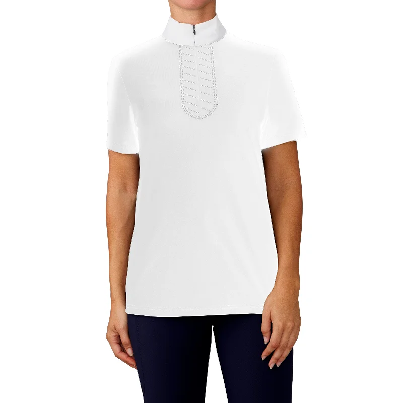 Women's Glamour Show Shirt Short Sleeve - White-- Mesh Blend Leather Blend Suede Blend Women's Glamour Show Shirt Short Sleeve - White-- Mesh Blend Leather Blend Suede Blend