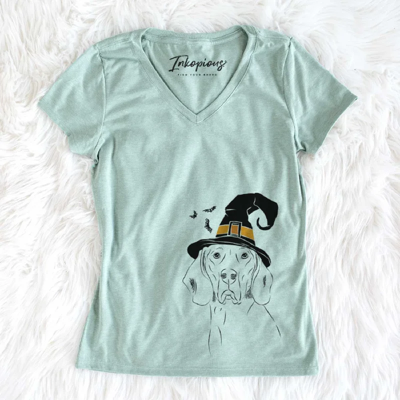 Witch Sagan the Coonhound - Women's V-neck Shirt-- Embroidered Appliqued Beaded