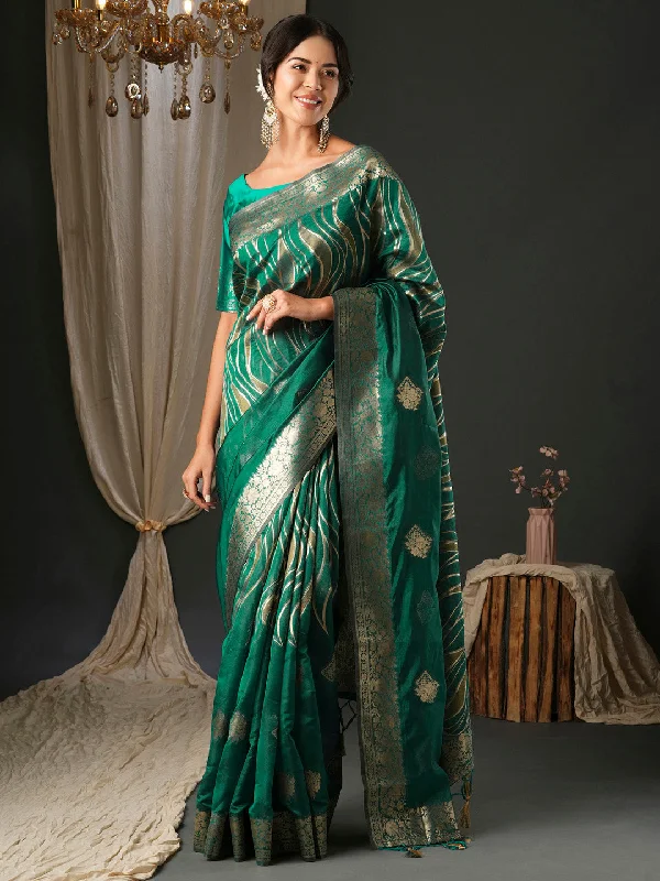 Women's Organza Teal green Woven Design Designer Saree With Blouse Piece Floral Print Blouse Women's Organza Teal green Woven Design Designer Saree With Blouse Piece Floral Print Blouse