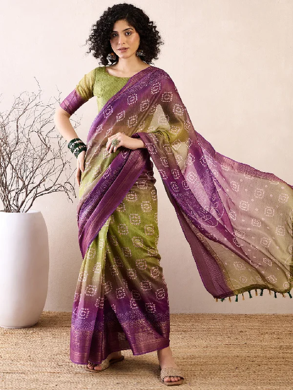 Women's Linen Purple Printed Ready to Wear With Blouse Piece Floral Chiffon Blouse