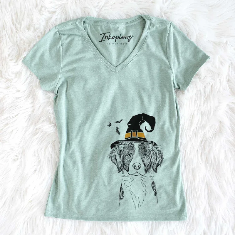 Witch Remi the Brittany - Women's V-neck Shirt-- Welt Pockets Slit Pockets Flap Pockets Witch Remi the Brittany - Women's V-neck Shirt-- Welt Pockets Slit Pockets Flap Pockets