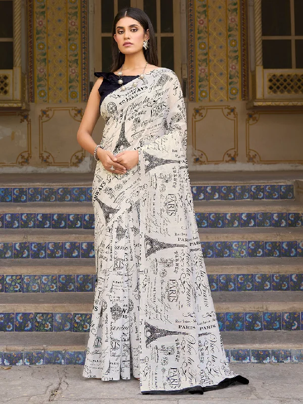 Women's Bhagalpuri Silk White Printed Designer Saree With Blouse Piece Chic Wrap Blouse Women's Bhagalpuri Silk White Printed Designer Saree With Blouse Piece Chic Wrap Blouse