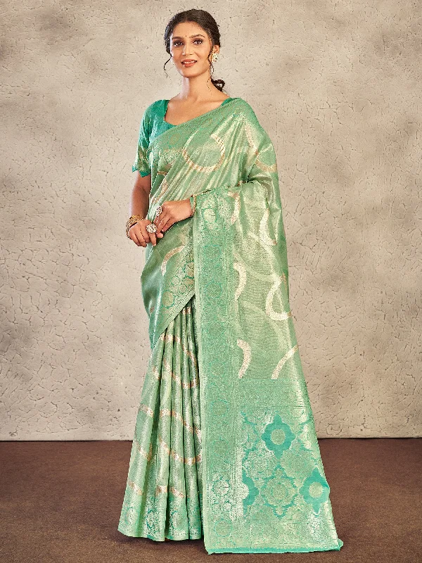 Women's Cotton Sea Green Woven Design Designer Saree With Blouse Piece Floral Chiffon Blouse Women's Cotton Sea Green Woven Design Designer Saree With Blouse Piece Floral Chiffon Blouse