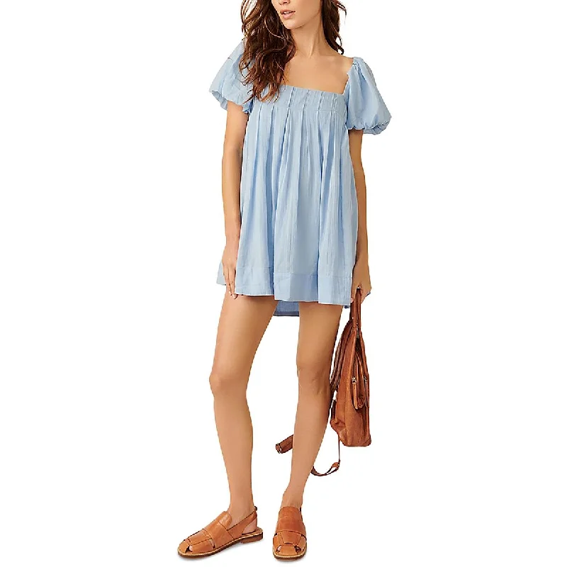 Womens Stretch Square Neck Mini Dress Casual Button-Up Mini Dress