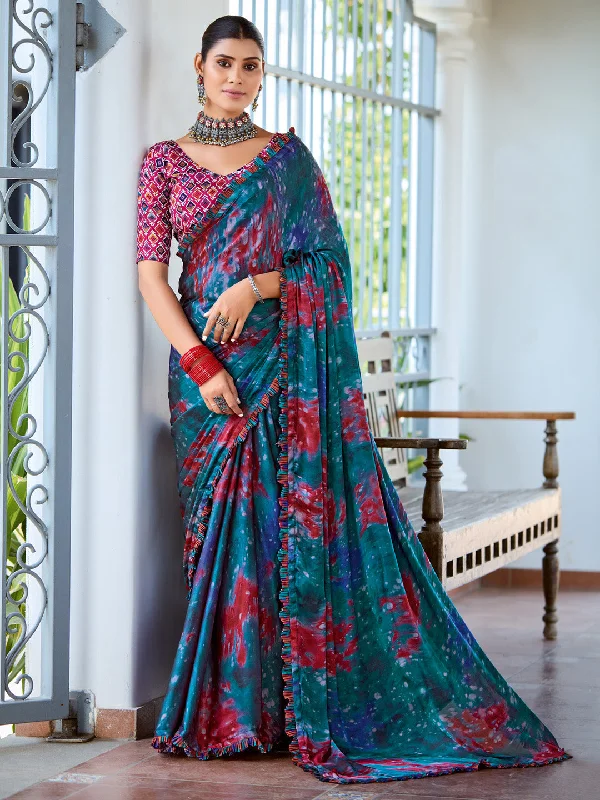 Women's Satin Silk Pink Printed Designer Saree With Blouse Piece Double-Layered Blouse Women's Satin Silk Pink Printed Designer Saree With Blouse Piece Double-Layered Blouse