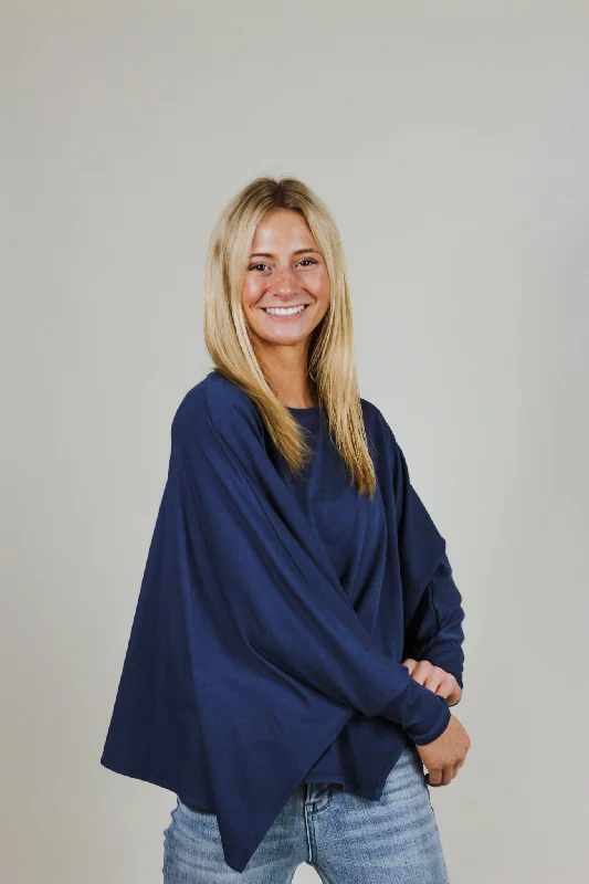 Words Of Wisdom Denim Blue Blouse Elegant Semi-Sheer Blouse