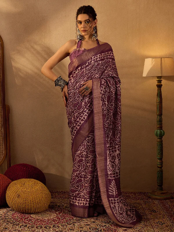 Women's Silk Blend Magenta Printed Designer Saree With Blouse Piece Double-Layered Blouse Women's Silk Blend Magenta Printed Designer Saree With Blouse Piece Double-Layered Blouse