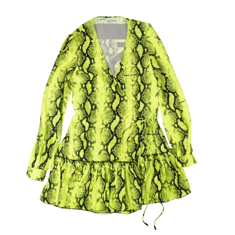 OFF-WHITE C/O VIRGIL ABLOH Yellow Snake Print Mini Dress Trendy Cut-Out Mini Dress
