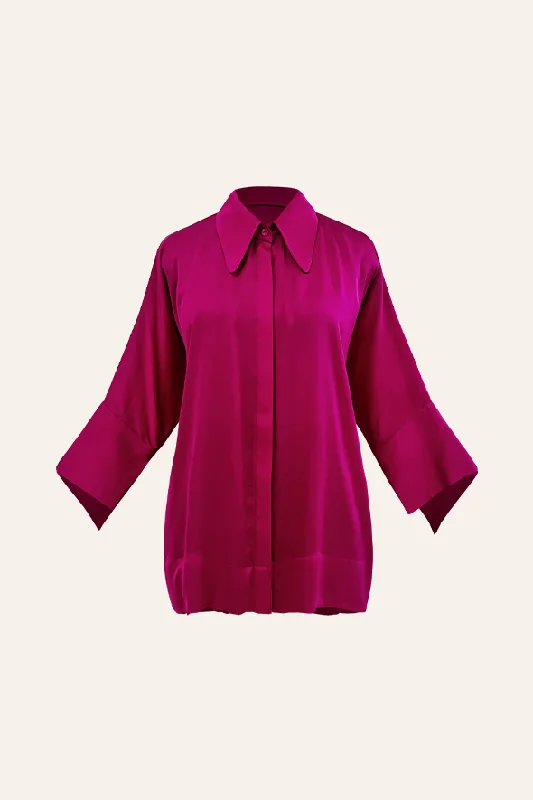 Adira Shirt in Pink-- Spandex Blend Rayon Blend Denim Blend