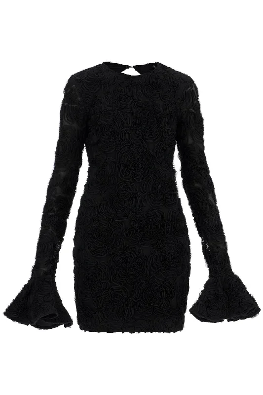 black mini dress in recycled fabric with 3d floral texture 113613100 BLACK Casual Mini Dress with Pockets black mini dress in recycled fabric with 3d floral texture 113613100 BLACK Casual Mini Dress with Pockets