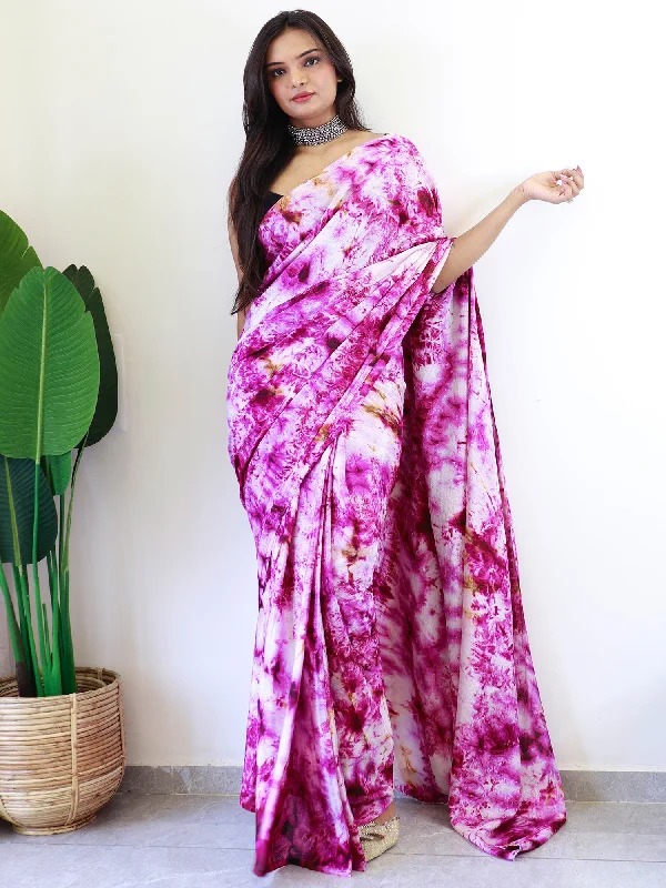 Women's Chiffon Magenta Printed Ready to Wear With Blouse Piece Asymmetric Hem Blouse