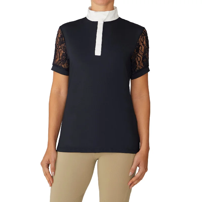 Women's Elegance Lace Show Shirt - Navy-- Sequined Glittery Shiny