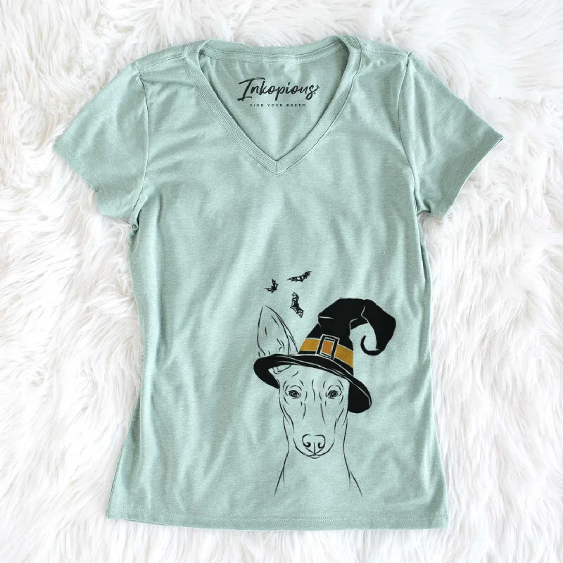 Witch Ruadh the Pharaoh Hound - Women's V-neck Shirt-- Asymmetrical Pockets Print