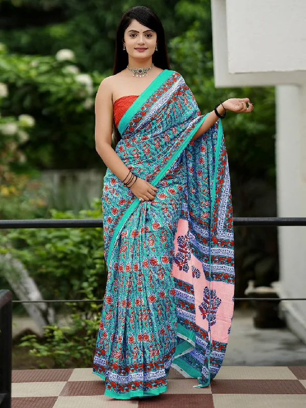 Women's Cotton Rust Printed Designer Saree With Blouse Piece Subtle Shimmer Blouse