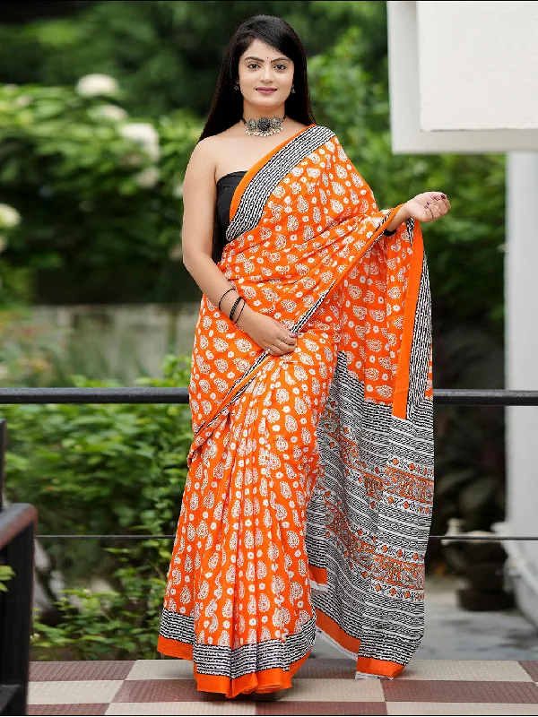 Women's Cotton Black Printed Designer Saree With Blouse Piece Feminine Satin Blouse