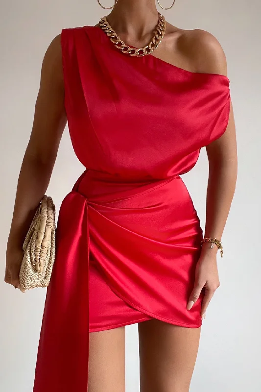 CHARISMA MINI DRESS - RED Cozy Ribbed Mini Dress