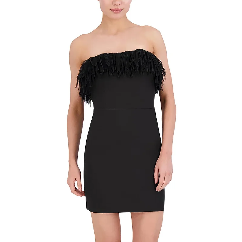Womens Above Knee Strapless Mini Dress Chic Tropical Mini Dress