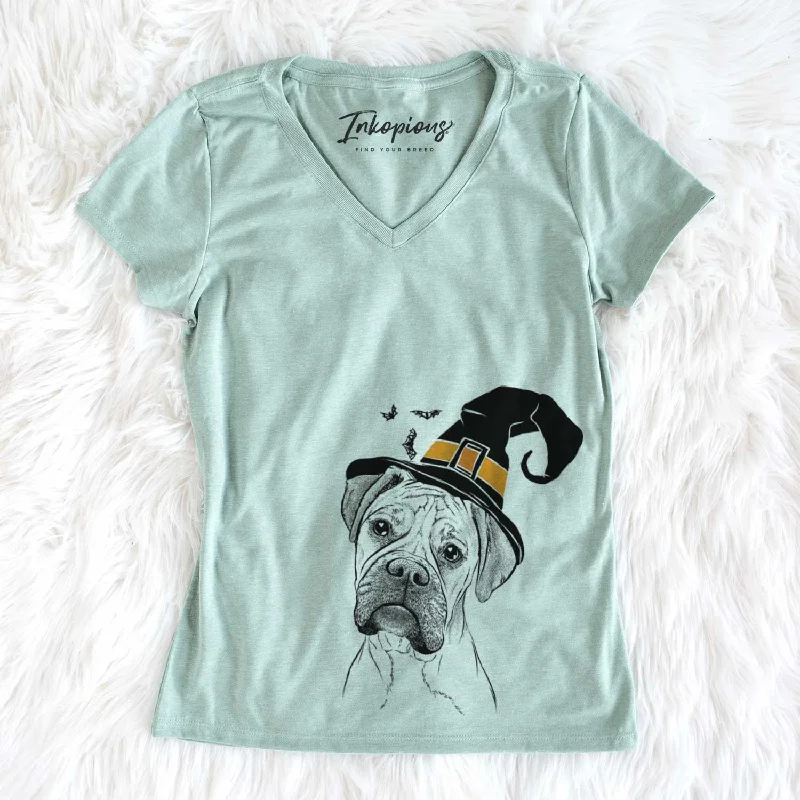 Witch Reuby the Boxer - Women's V-neck Shirt-- Print Jacquard Patchwork