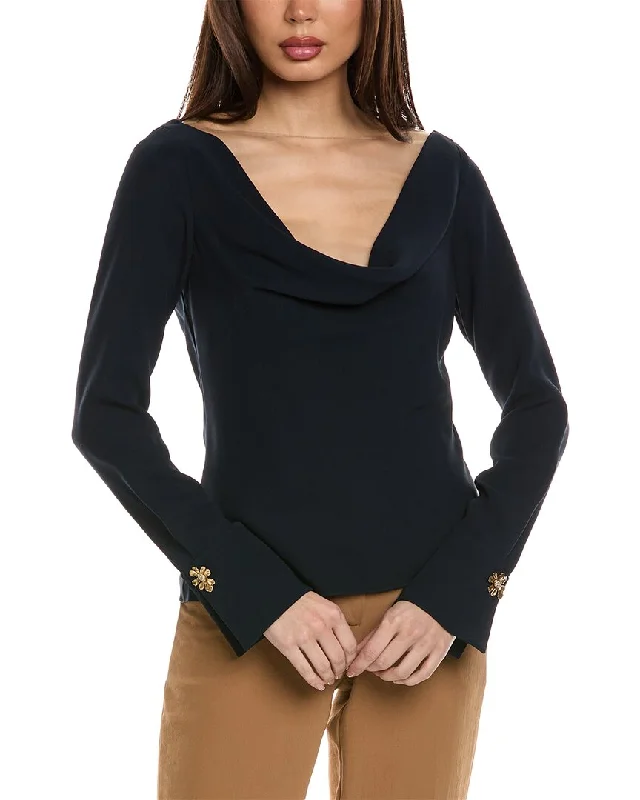 Oscar de la Renta Cowl Neck Silk-Blend Blouse Double-Layered Blouse