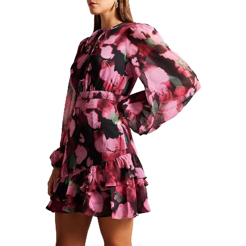 Womens Ruffled Tie Front Mini Dress Fashionable Polka Dot Mini Dress