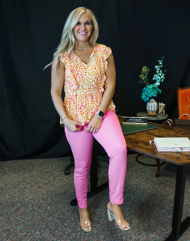 Matching Energy Orange Leopard Blouse Office Formal Blouse