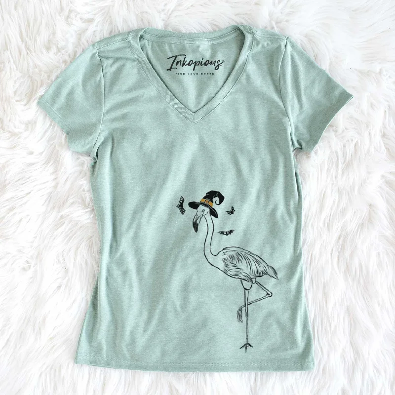 Witch Mango the Flamingo - Women's V-neck Shirt-- Print Jacquard Patchwork