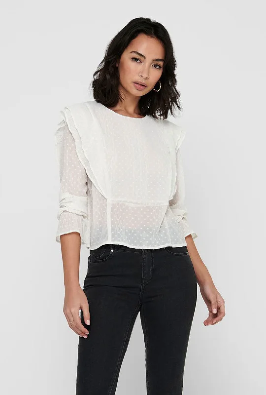 ONLY ELLIE DOT FRILL BLOUSE Asymmetric Hem Blouse